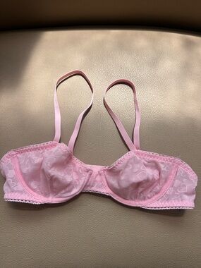 aerie Pink Lace Underwire Bra- Show Off Heart Mesh Unlined Bra